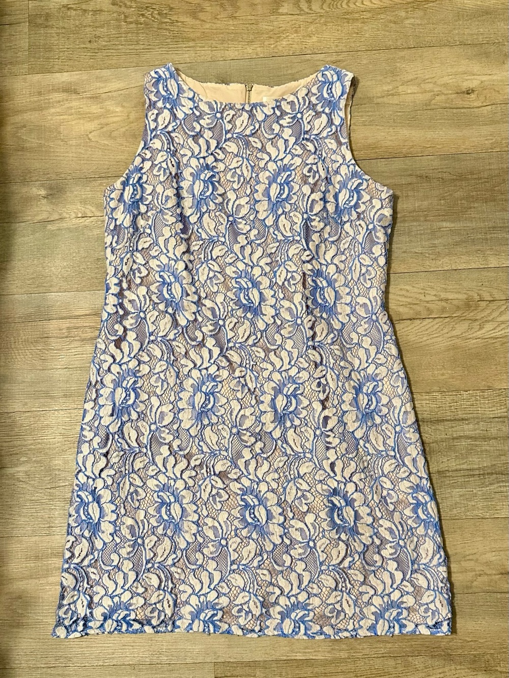 Eliza J Blue and Cream Floral Lace Shift Dress
